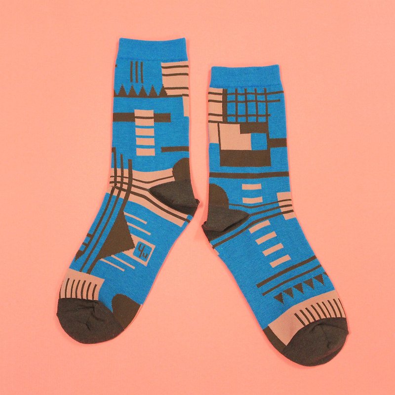 Parkhaus Blue Unisex Crew Socks | mens socks | womens socks | colorful fun socks - ถุงเท้า - ผ้าฝ้าย/ผ้าลินิน สีน้ำเงิน