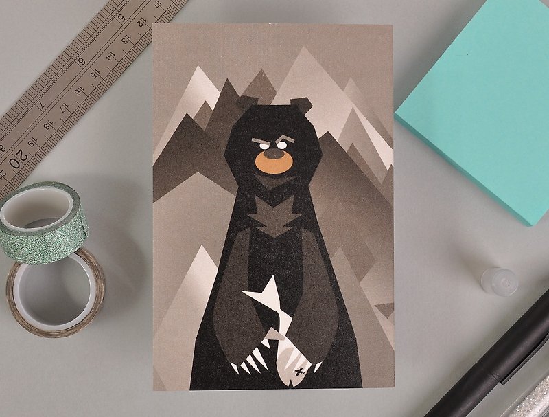 熊人先生系列明信片 - 深山大黑熊 - 卡片/明信片 - 紙 黑色