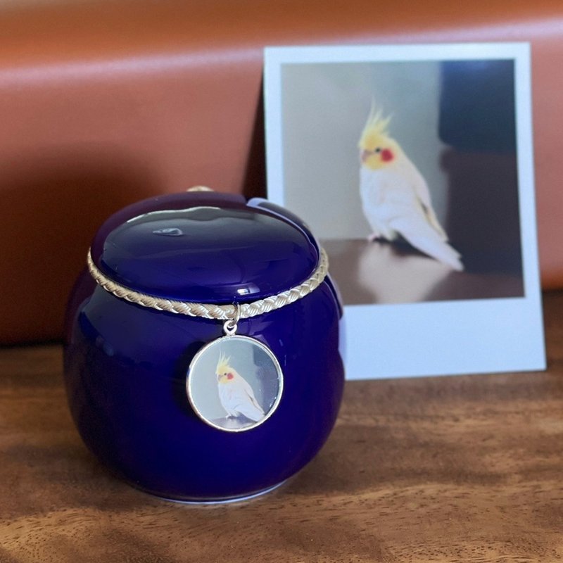 [Customized] Pet urn | Pet photo/name/anniversary | Praying elegantly - dark blue - Other - Pottery Blue