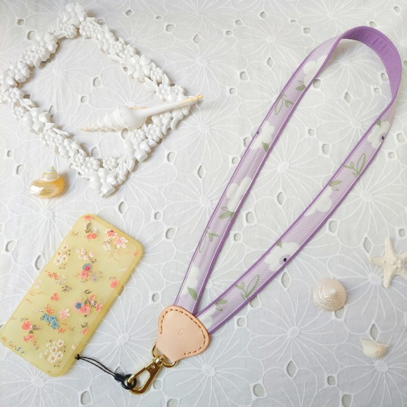 Purple series Y-shaped decompression two-color Korean fabric leather mobile phone neck lanyard - เชือก/สายคล้อง - ผ้าฝ้าย/ผ้าลินิน สีม่วง