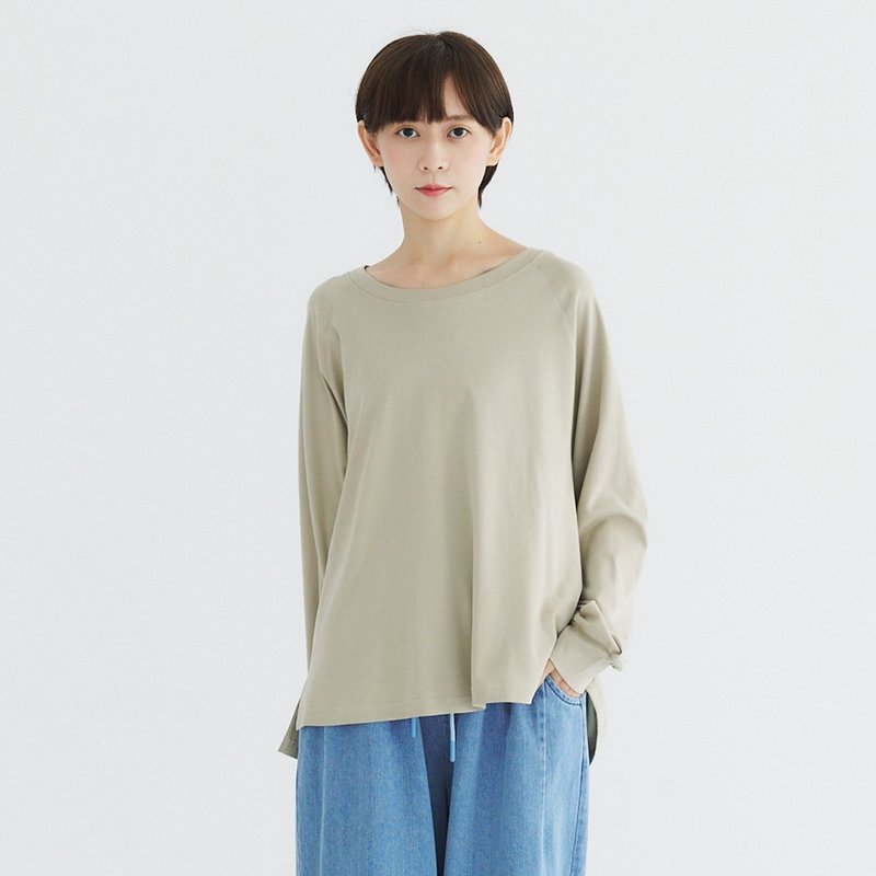 【Simply Yours】圓領後車線素面長袖T 綠F - 女 T 恤 - 棉．麻 綠色