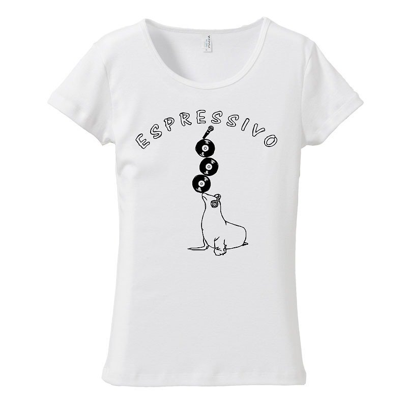 [Women's T-shirt] espressivo - เสื้อยืดผู้หญิง - ผ้าฝ้าย/ผ้าลินิน ขาว