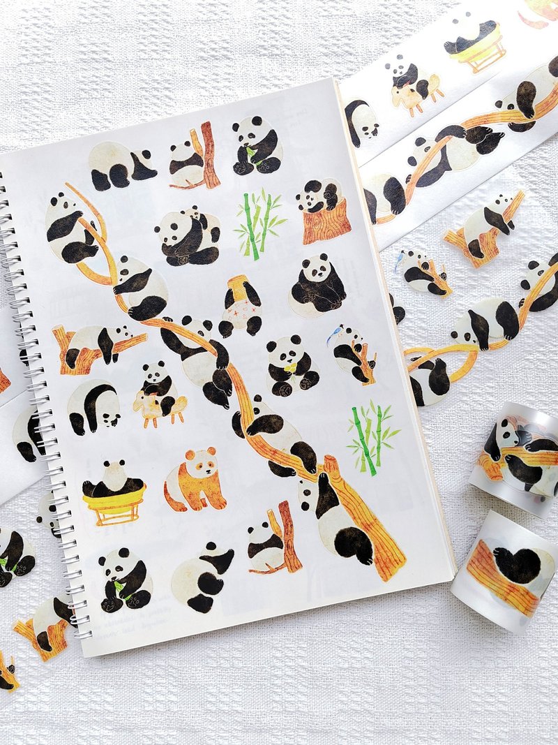 [Tape] PANDA family PET Japanese paper tape film-cutting notebook with 5-meter roll - มาสกิ้งเทป - กระดาษ หลากหลายสี