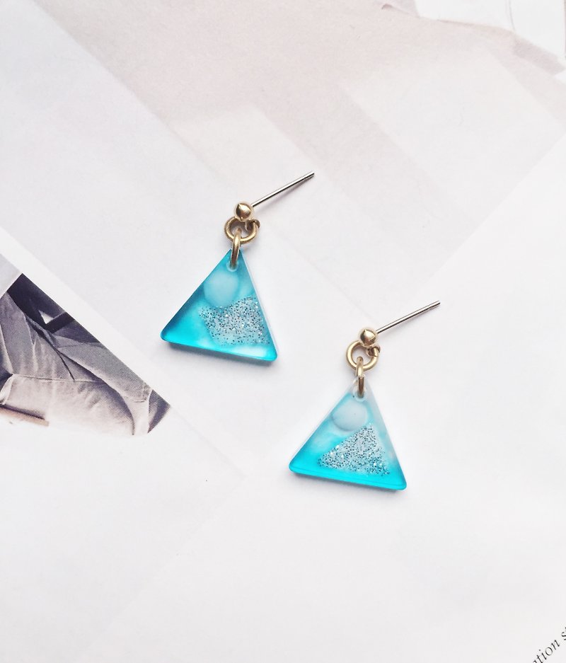 La Don - Triangle Collage Blue Ear Pins / Ear Clips - Earrings & Clip-ons - Acrylic Blue