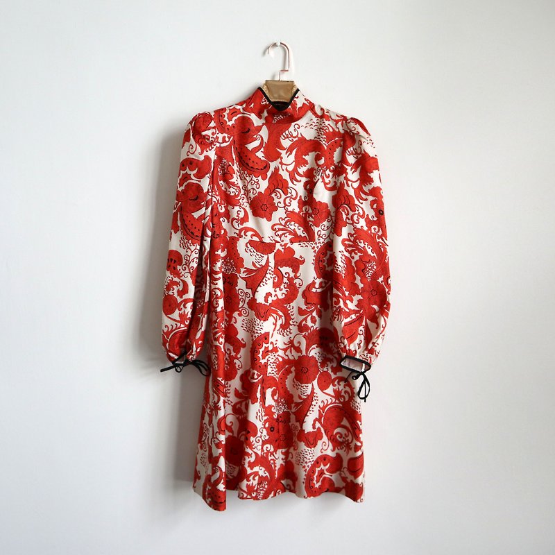 Pumpkin Vintage. Ancient printed bandage high collar dress - One Piece Dresses - Polyester 