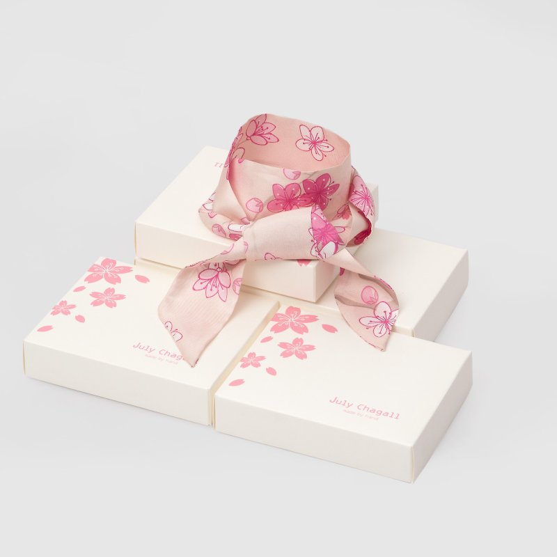 櫻花真絲絲巾 - 絲巾 - 絲．絹 粉紅色
