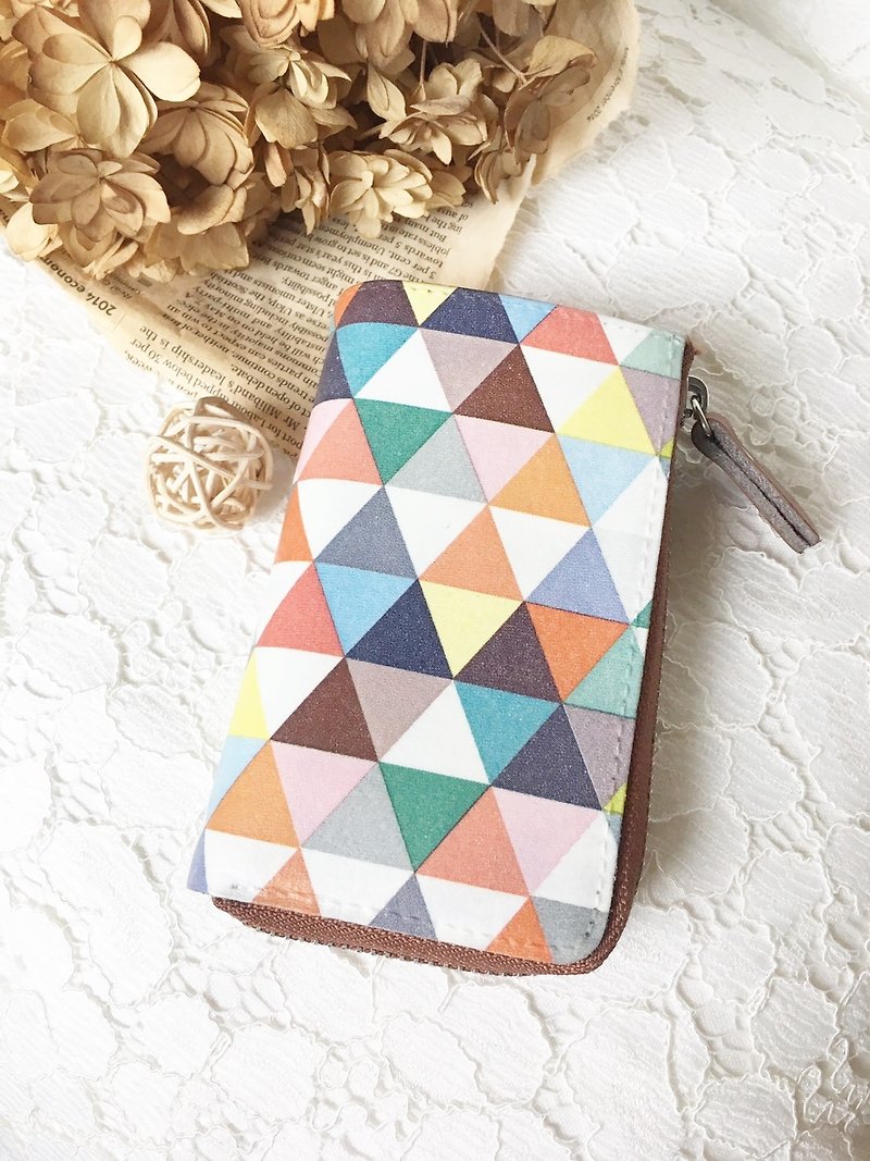 Handmade gift color triangle leather multifunction key cases (inside there are two pink and coffee color optional) - ที่ห้อยกุญแจ - หนังแท้ 