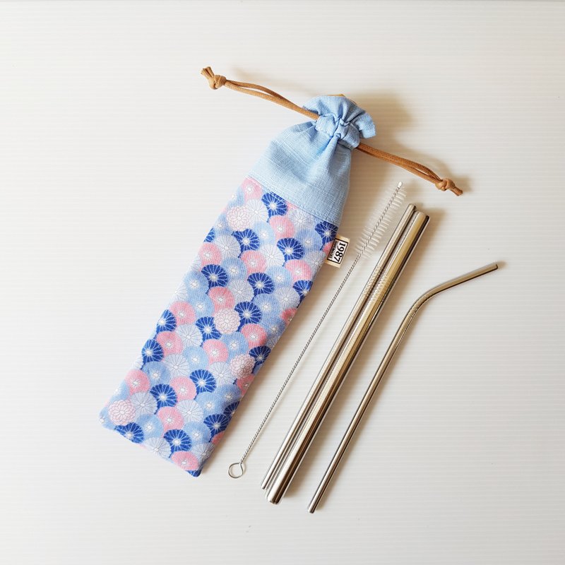 【cherished 】百花藍 柴柴藍 浮世繪餐具袋/夏日青檸筆袋 - 環保吸管 - 棉．麻 多色