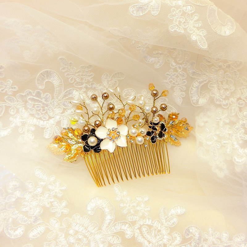 戴上幸福的飾 秋楓稻穗系列-新娘髮梳.法國梳.自助婚禮-黑靜 - 髮飾 - 其他金屬 金色