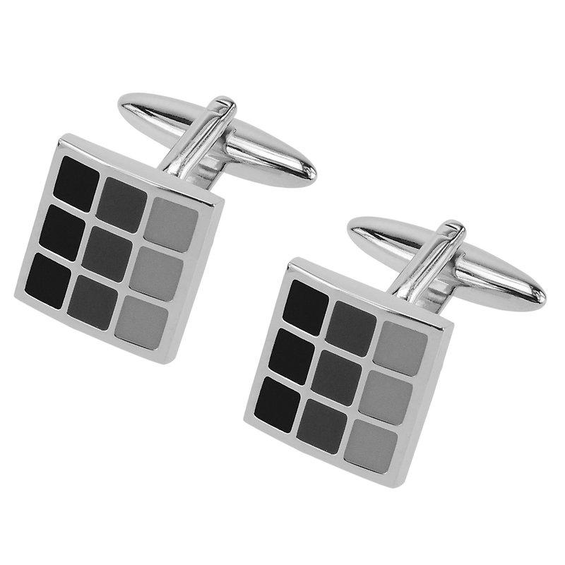 Black Tonal Enamel Checker Cufflinks - Cuff Links - Other Metals Black