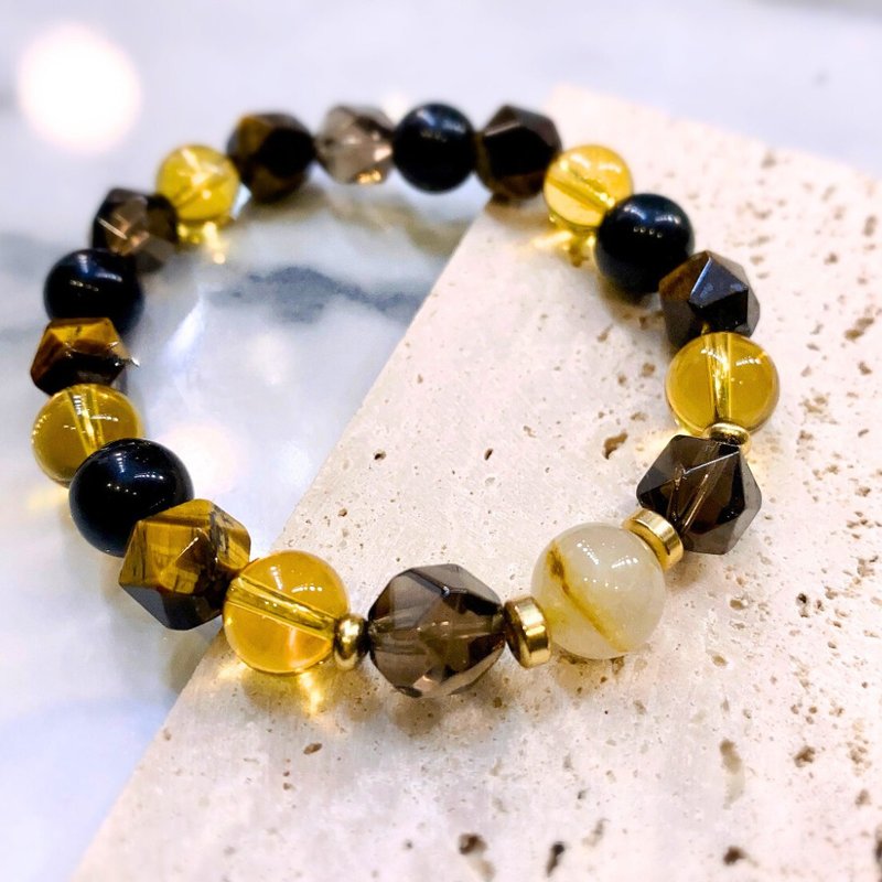 [Tiger Wing] Men's yellow tiger eye obsidian tea crystal blond crystal citrine wealth anti-villain - Bracelets - Crystal Multicolor