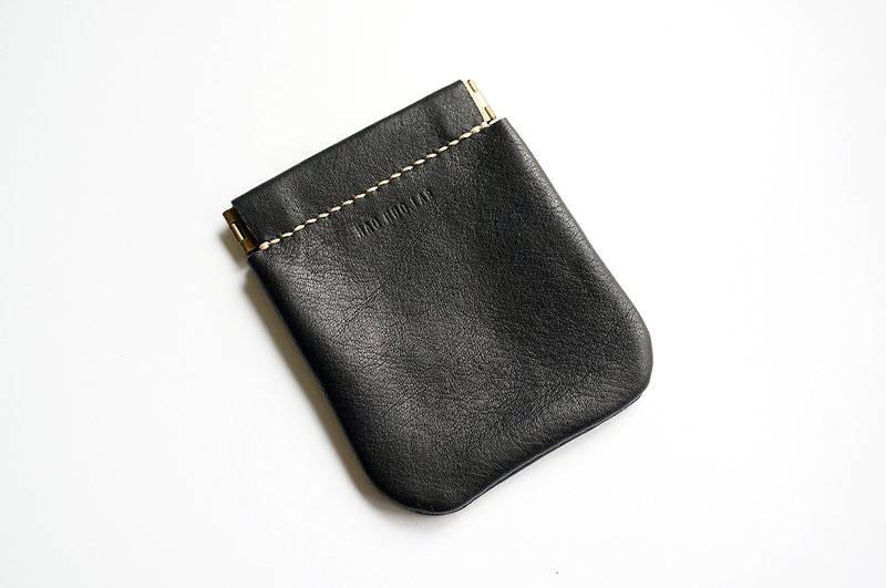 黑色 彈片口金小手袋 零錢包 卡夾 收納包 - 長短皮夾/錢包 - 真皮 黑色