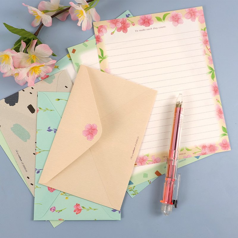 Chuyu 信套組/信封+信紙+貼紙/三合一信套裝組/春暖花開信箋 - 信封/信紙 - 紙 多色