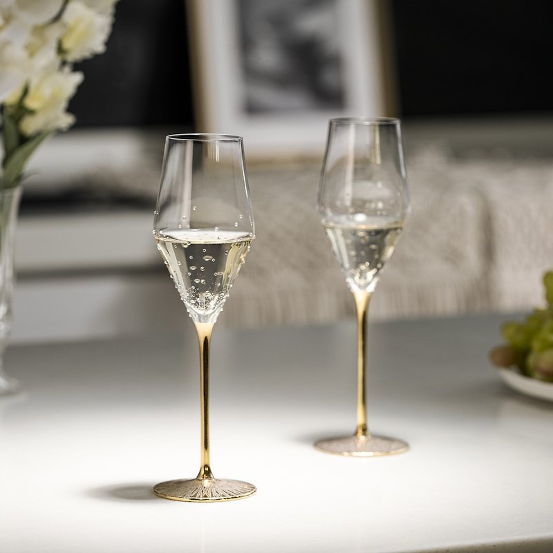 【GRANDI】Aurora Ravi Gold 260 Champagne Glass Swarovski - Bar Glasses & Drinkware - Glass 