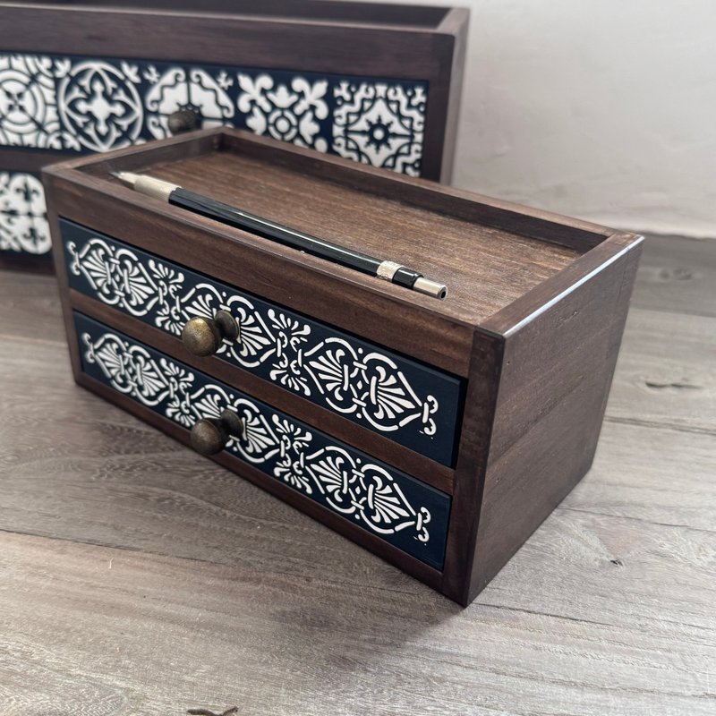 Amour-retro nostalgic solid wood imitation tile pen stationery storage cabinet - กล่องเก็บของ - ไม้ 