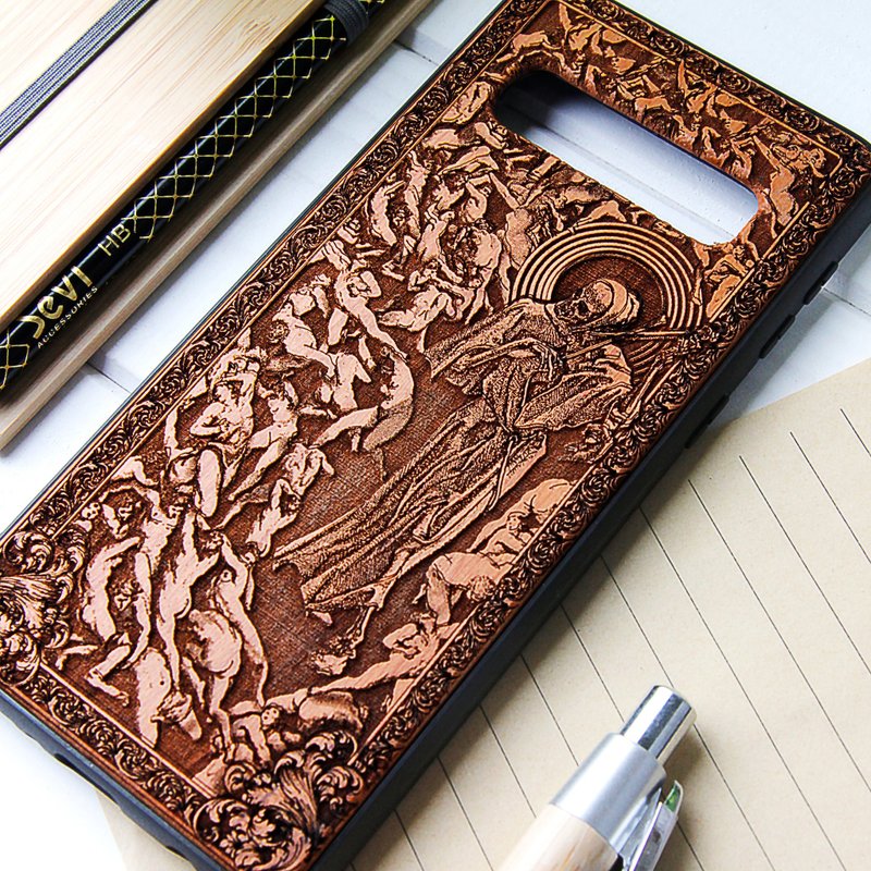 Death -  Phone case wood laser engraved + hand painting - 手機殼/手機套 - 木頭 咖啡色