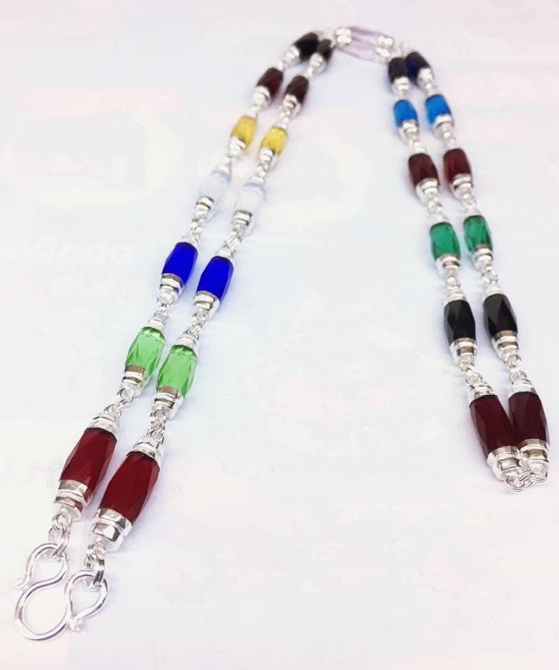 Necklace, Gemstone, 6 mm. cane shape, covered with 925 Silver , can be worn over the head, beautiful Gemstone - 項鍊 - 玉石 多色