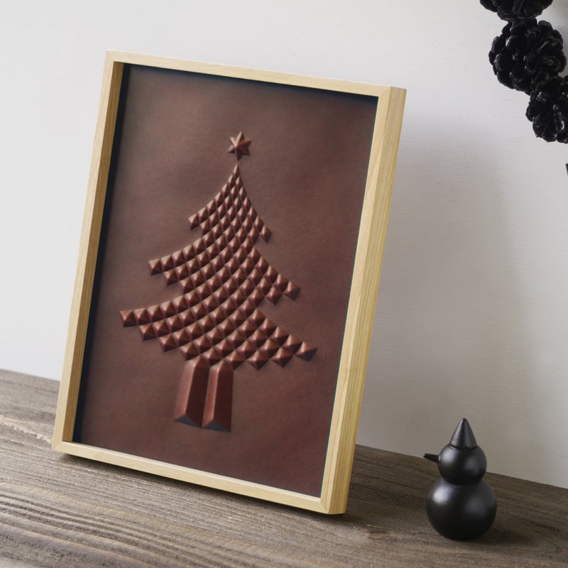 Christmas tree  Xmas Leather Art WallDeco Relief Interior Gift Japan - Wall Décor - Genuine Leather Brown