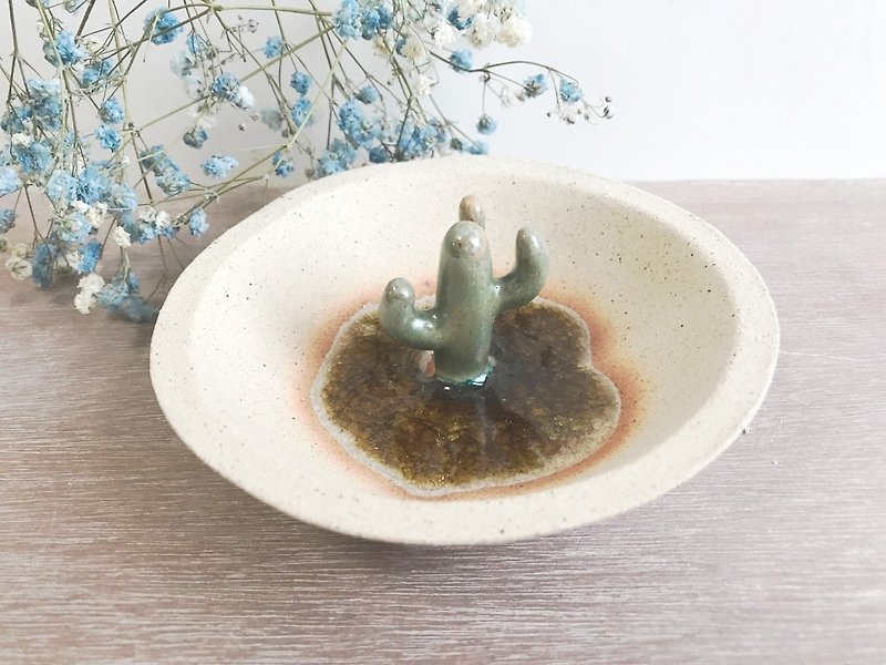 Beautiful Cactus- Handmake Ceramic Jewellery plate - Other - Pottery Brown