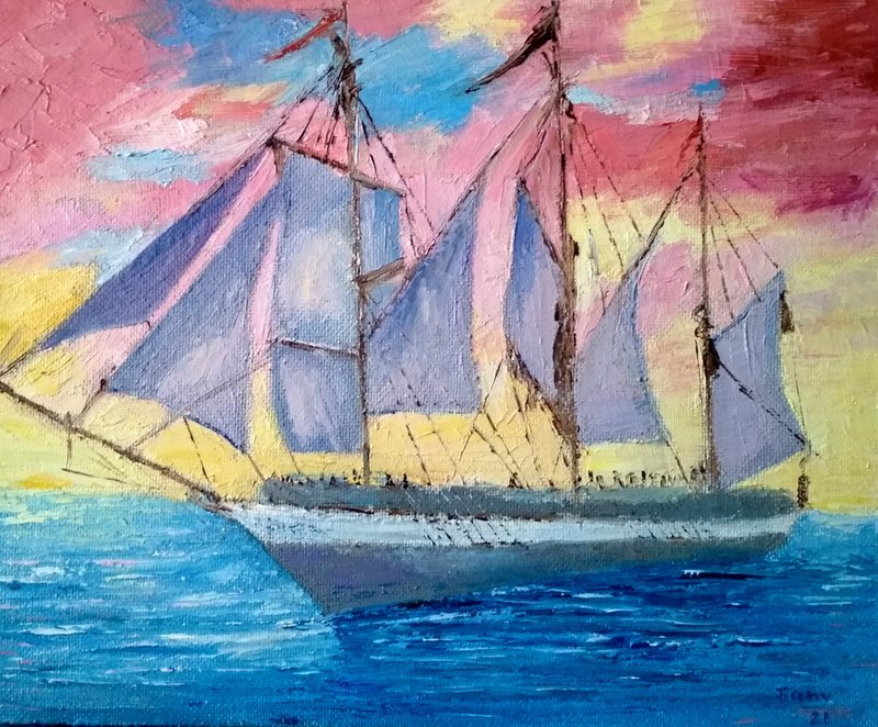 Oil painting Brigantine - 壁貼/牆壁裝飾 - 其他材質 