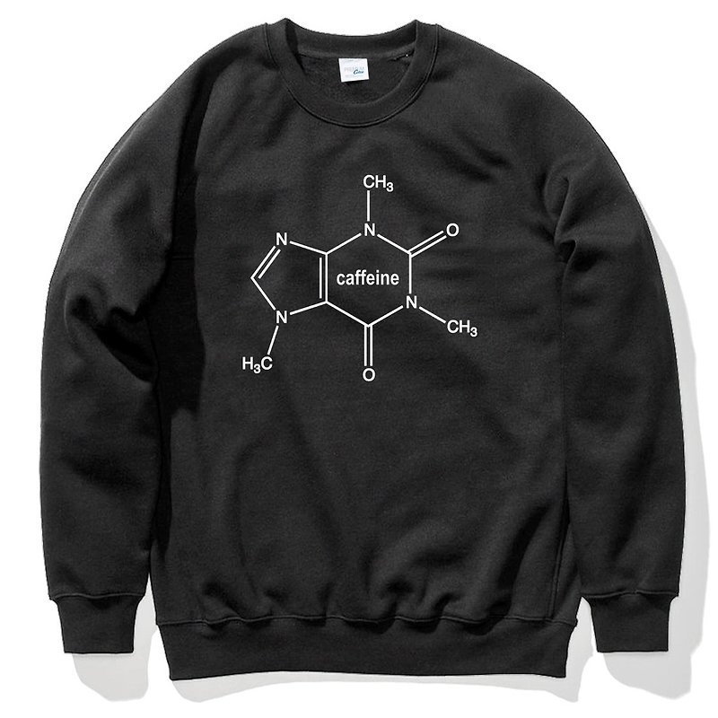 Caffeine Molecule 中性版 大學T 刷毛 黑色 咖啡因分子 文青 藝術 設計 時髦 文字 時尚 - 女裝 上衣 - 棉．麻 黑色