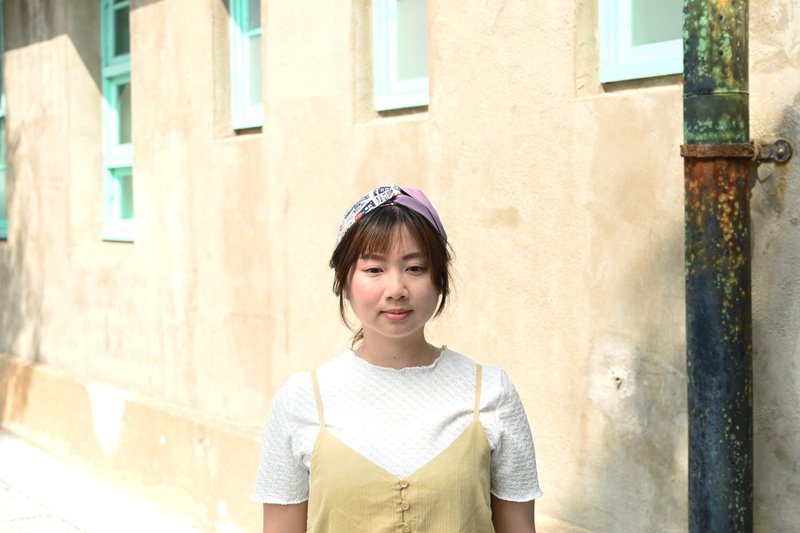 雙拼髮帶 / 白白花油 - 紫 - 髮箍/髮帶 - 棉．麻 紫色