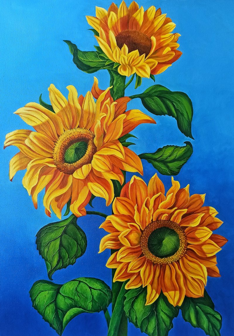 Oil Painting Sunflowers Floral Original Art Picture With Flowers - Posters - Cotton & Hemp Multicolor