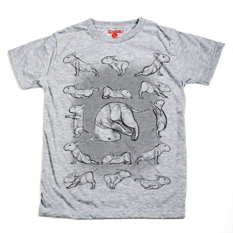 Bull terrier Yoga dog Chapter One T-shirt - 男 T 恤 - 棉．麻 白色