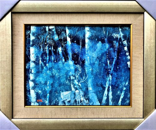 雪の夜の鹿は痕跡を失った手描きの油絵の作成ぶら下げ絵画壁画