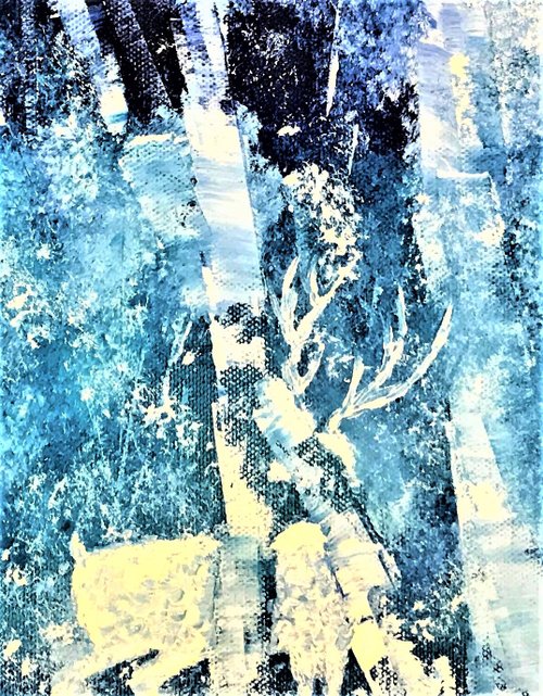 雪の夜の鹿は痕跡を失った手描きの油絵の作成ぶら下げ絵画壁画