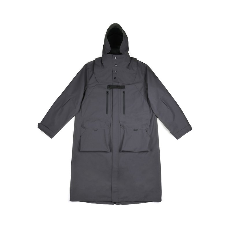 oqLiq - Nature Blessing - Long Hooded Coat with Brim Pockets (Iron Grey) - Men's Coats & Jackets - Other Materials Gray