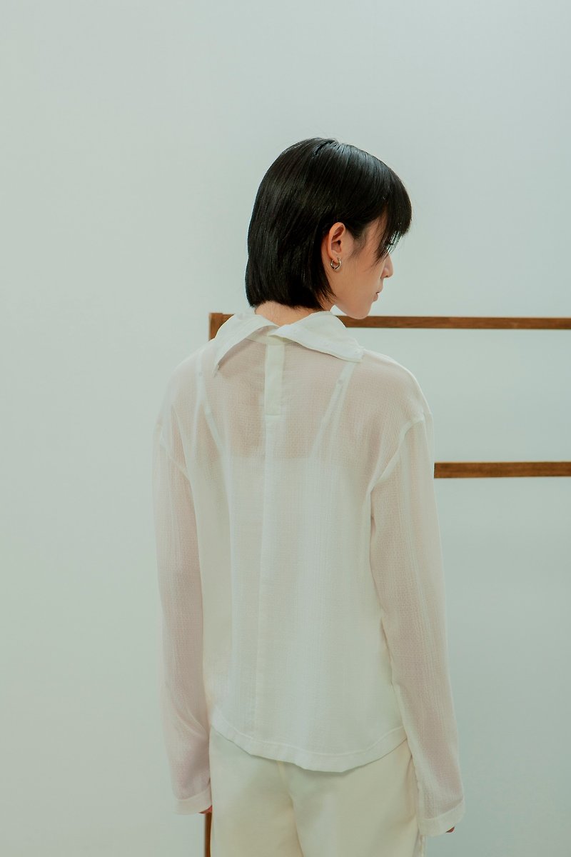TRAN - High-necked thin shirt - เสื้อผู้หญิง - ผ้าฝ้าย/ผ้าลินิน ขาว