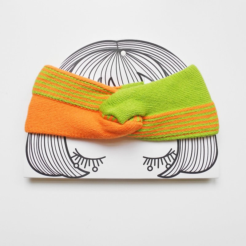 studio chiia - Knitted French Headband- Orange  /Vert - Hair Accessories - Cotton & Hemp Orange