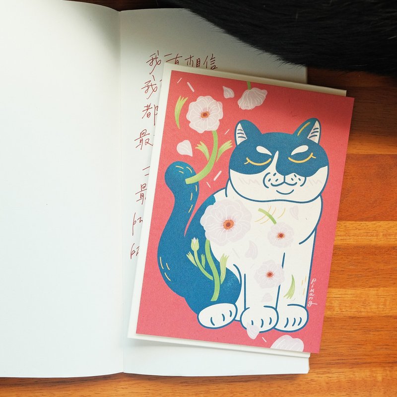 Cat and Flower Card/Muji Butterfly Lulian - การ์ด/โปสการ์ด - กระดาษ สึชมพู