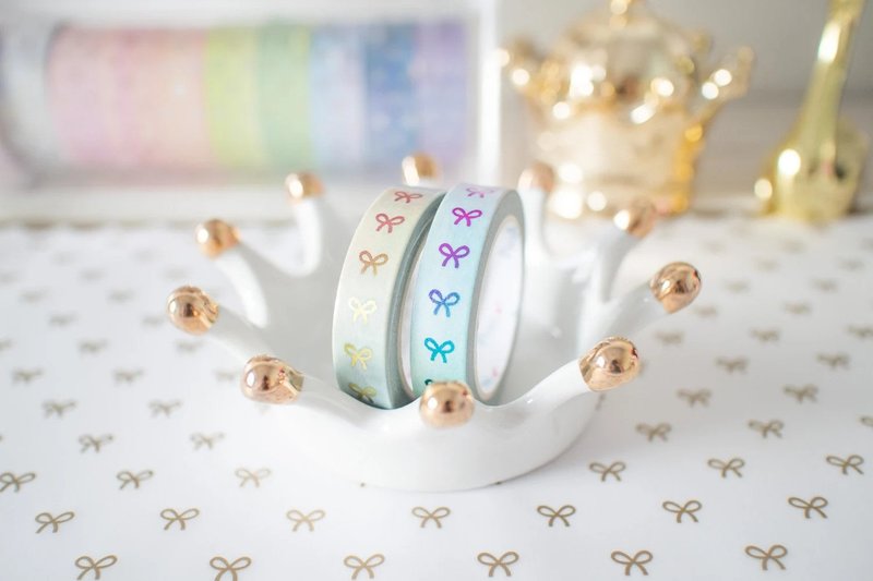 Hot stamping paper tape-10mm straight rainbow color hot stamping bow set - มาสกิ้งเทป - กระดาษ หลากหลายสี