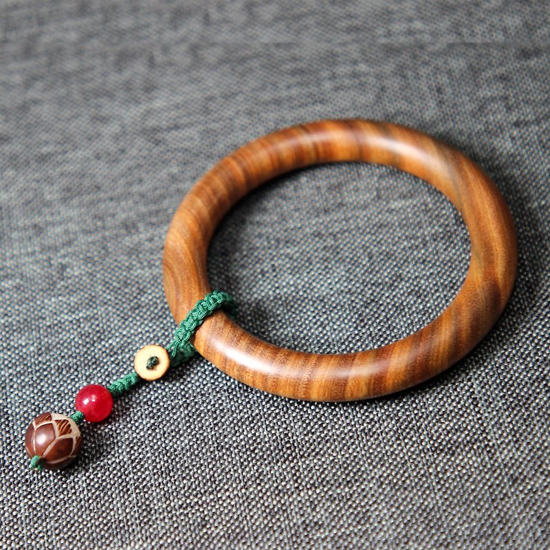 Green sandalwood bracelet detachable hand-knitted rope bodhi pendant unisex wooden antique simple bracelet 58 circle mouth - Bracelets - Wood 
