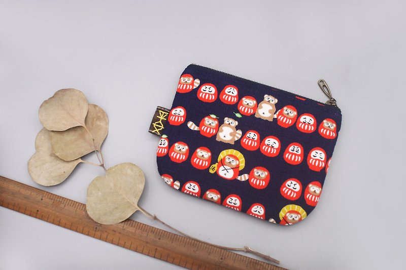 Peaceful little music bag - Cubs Fushen (dark blue), double-sided two-color Japanese cotton and linen small wallet - กระเป๋าใส่เหรียญ - ผ้าฝ้าย/ผ้าลินิน สีน้ำเงิน