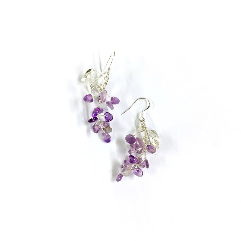 【Zao mang】 【Yun Luo II】 wisteria flowers. Wisteria. Amethyst braided earrings. s925 silver. Silver earrings / ear hooks / ear clip / no ear hole stars - Earrings & Clip-ons - Gemstone Purple