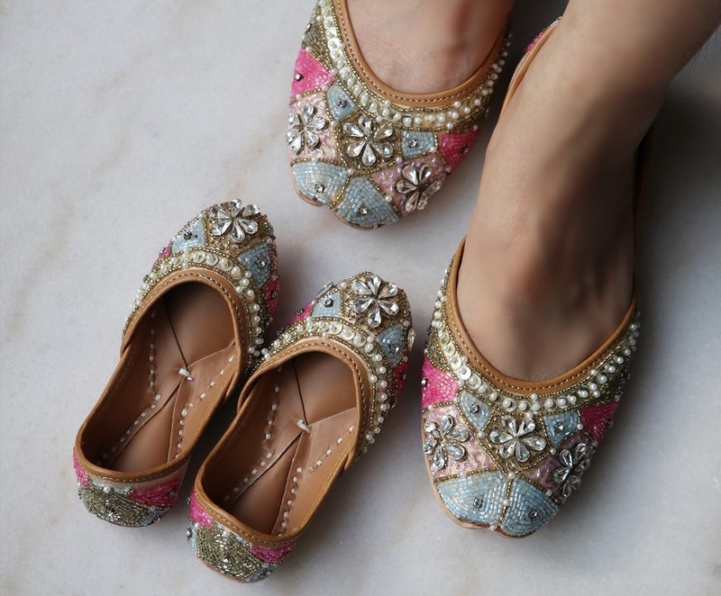 Fantasy Garden Indian Retro Cute Little Girl Handmade Sequin Beaded Shoes - Other - Genuine Leather Multicolor