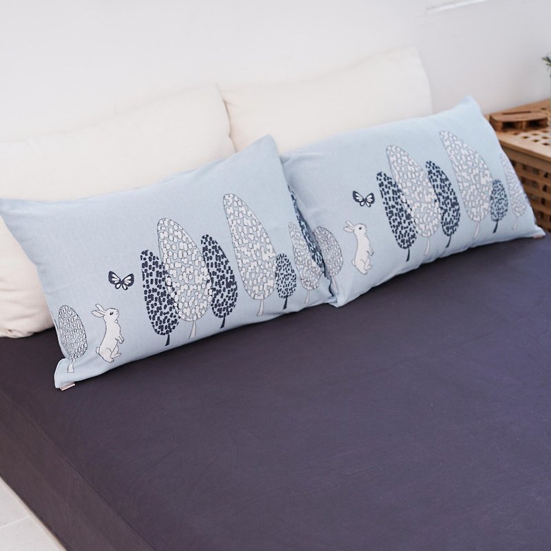 (Double Extra Large) UMORFIL Collagen Knitted Rabbit Bedding Set - Gray Blue/Rock Gray∣ Set of Four - Bedding - Cotton & Hemp Blue