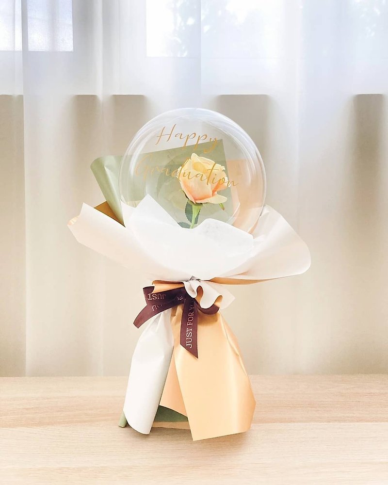 Balloon Bouquet (Mini Rose) Mother's Day Gift/Graduation Ceremony/Birthday Gift/Opening Ceremony/Valentine's Day - ช่อดอกไม้แห้ง - วัสดุอื่นๆ สีเหลือง