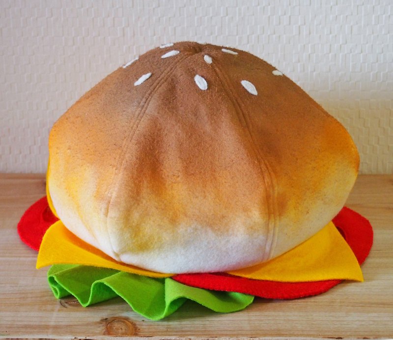 【お食事ぼうし】ハンバーガー帽子　大人用 - 帽子 - ウール ブラウン