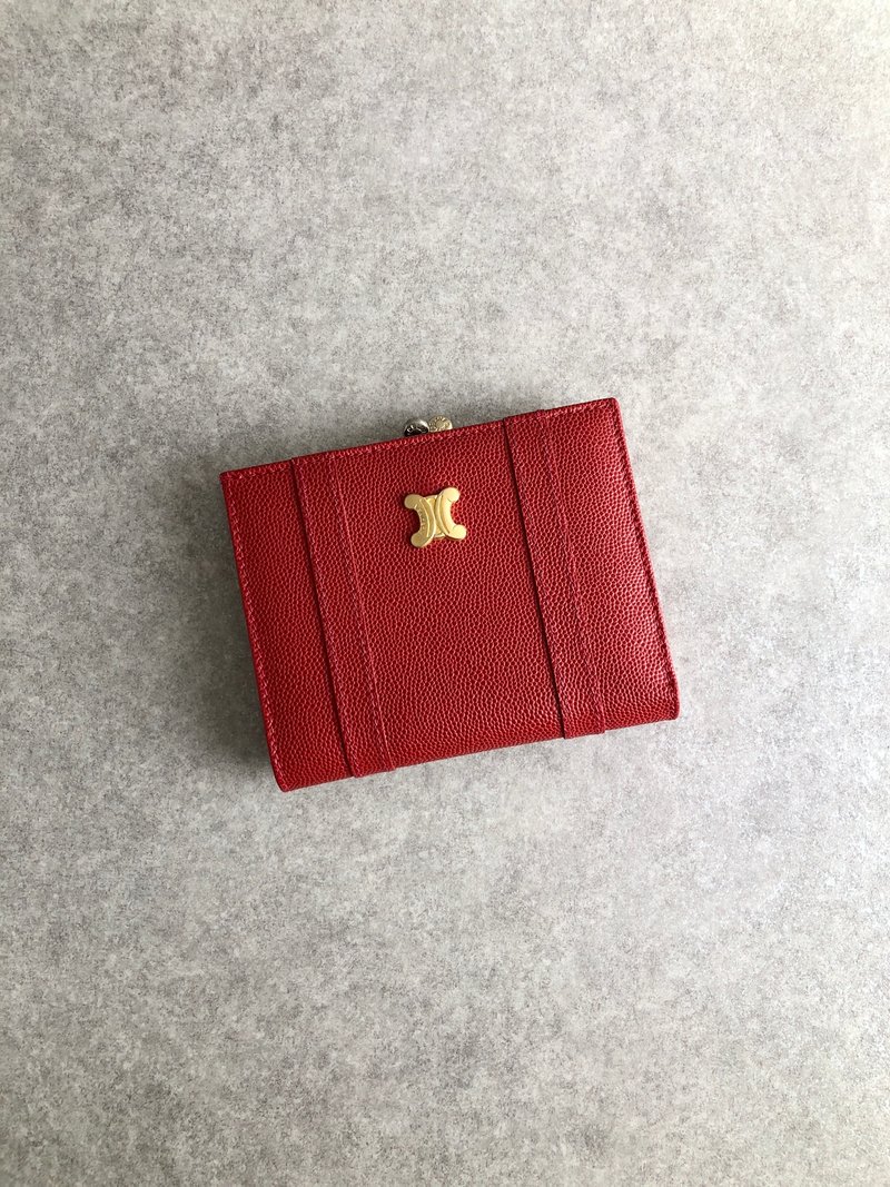 【 日本直送　名牌中古包 】CELINE セリーヌ 財布 レッド トリオンフ レザー がま口 vintage ヴィンテージ オールド ab46v7 - 錢包/皮夾/長短夾 - 真皮 紅色