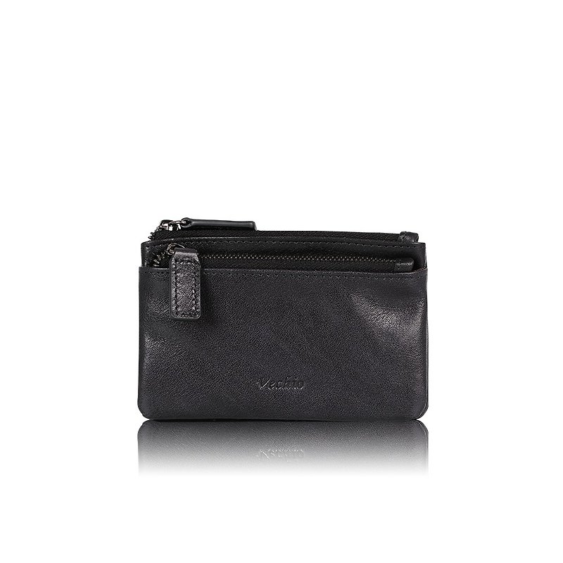 [Free upgrade gift packaging] Resolute Double Zipper Coin Purse-Black/VE048W049BK - Coin Purses - Genuine Leather Black