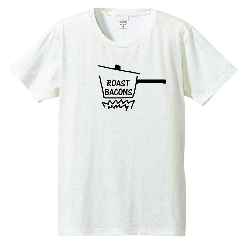 T-shirt / Roast Bacons One-handed pot - เสื้อยืดผู้ชาย - ผ้าฝ้าย/ผ้าลินิน ขาว
