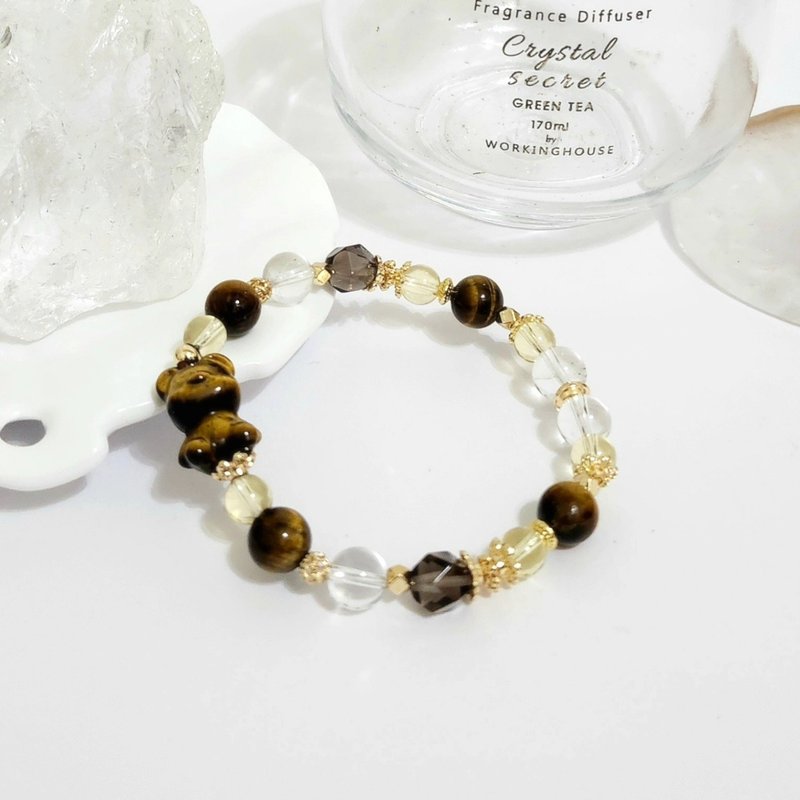 Yellow Tiger's Eye Bear Design Bracelet / Crystals for Wealth Attraction, Eliminating Negative Energy, and Enhancing Luck - สร้อยข้อมือ - คริสตัล สีนำ้ตาล