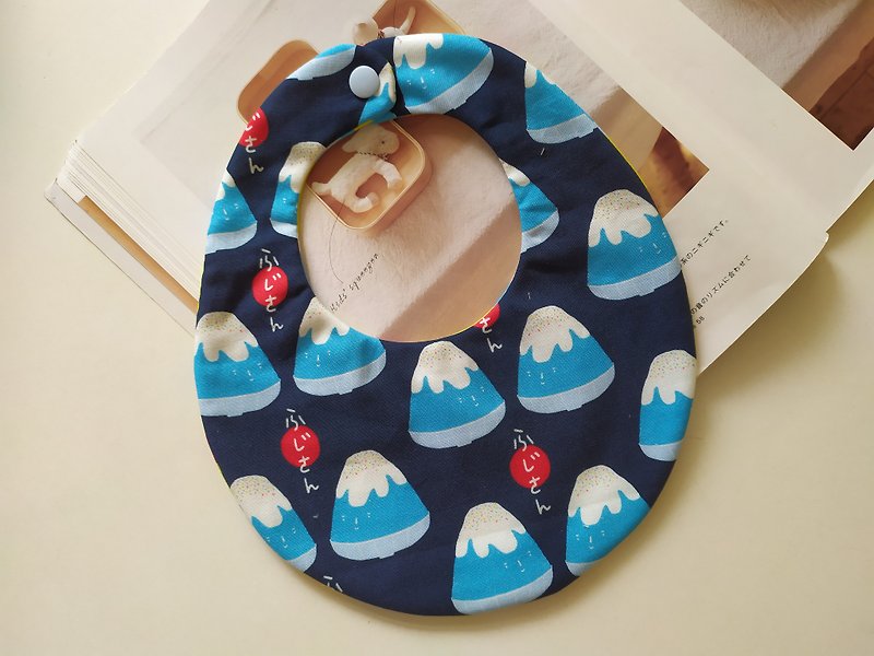 深藍底甜點富士山 後扣圍兜 彌月禮物  嬰兒圍兜 圍兜 雙面圍兜 - 圍兜/口水巾 - 棉．麻 多色