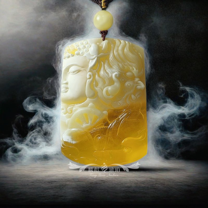 騰彪琥珀 天然琥珀蜜蠟 金瓷白蜜蠟 一念之間 精雕臻品 傳承繩鍊 - 項鍊 - 半寶石 黃色