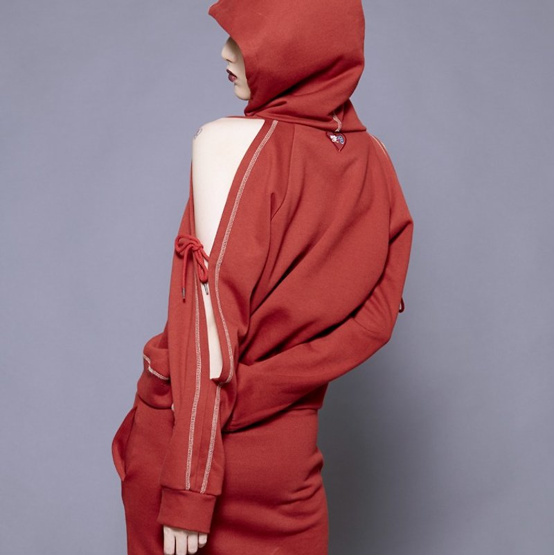 AIJEONG HOODIE/ WINE - เสื้อผู้หญิง - ผ้าฝ้าย/ผ้าลินิน สีแดง