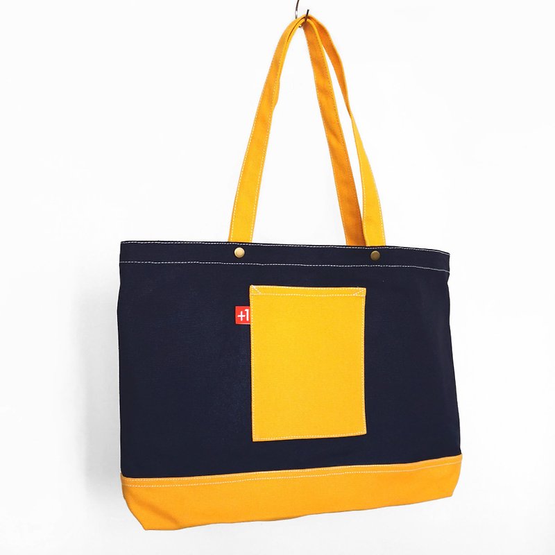 Royal Blue with Orange Canvas 3-Pocket Totebag - กระเป๋าถือ - ผ้าฝ้าย/ผ้าลินิน หลากหลายสี